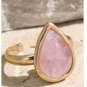 Tear Drop Semi Precious Stone Ring- Rose Quartz